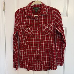 Eddie Bauer Womens Red Plaid Flannel Button Down Shirt, Size Small